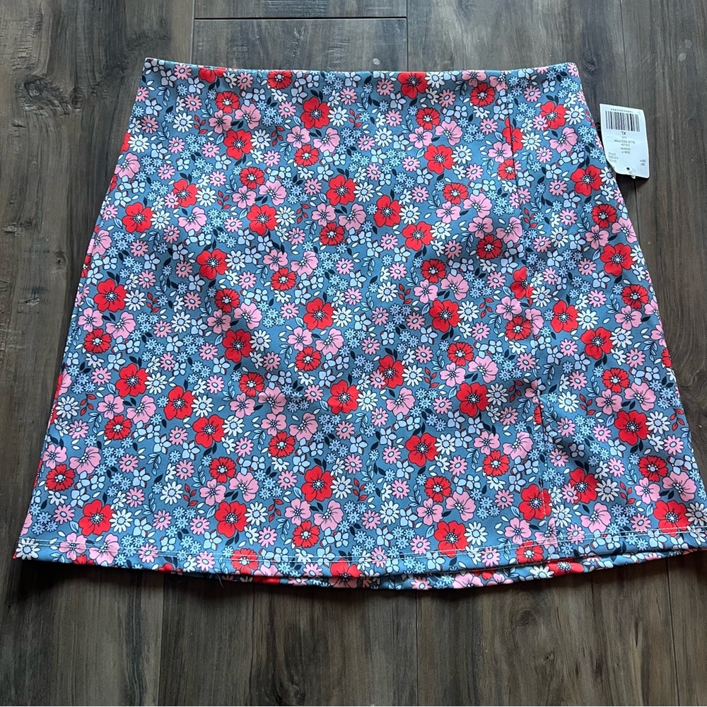 Originality Floral A-Line Skirt - Blue/Red/Pink size Xl
